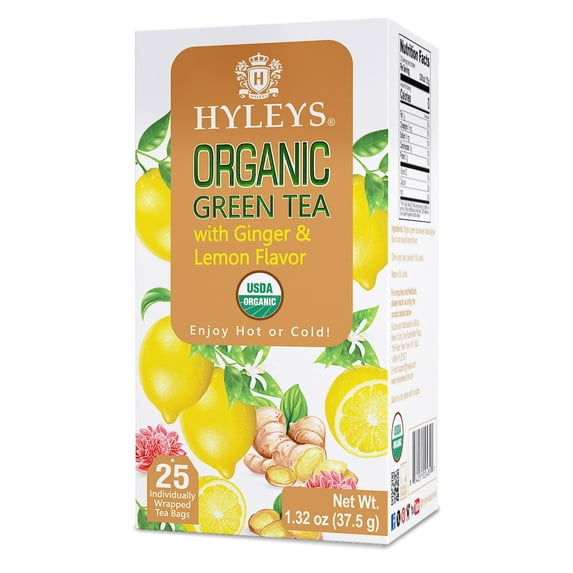 Hyleys Organic Green Tea Ginger and Lemon Flavor - 25 Tea Bags