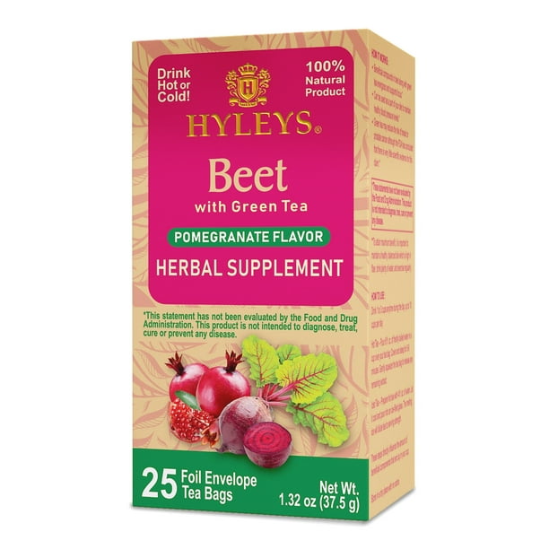 Hyleys Pomegranate Flavored Beet and Green Tea 25 Tea Bags Supports