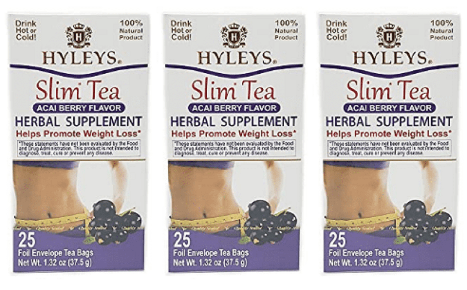 Hyleys Slim Tea 100 Natural Acai Flavor, 3 Packs