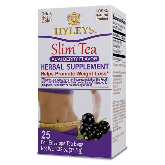 Hyleys Weight Loss Tea Acai Berry Flavor - Senna Green Tea Slim Cleanse Detox - 25 Tea Bags