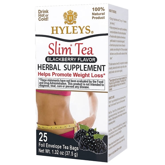 Hyleys Blackberry Green Tea Bags for Detox & Slimming with Senna, 25 Tea Bags