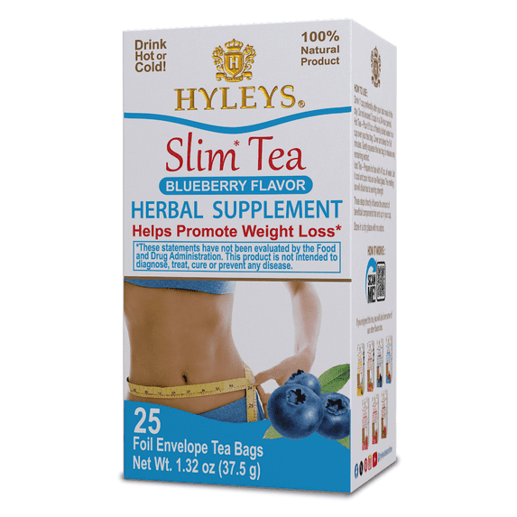 Hyleys Green Tea Bags with L-Theanine & Blueberry Flavor, 25 Tea Bags