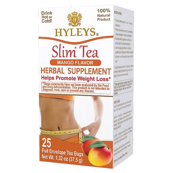 Hyleys Green Detox Tea Bags with Senna for Cleanse & Slimming, Mango Flavor, 25 Tea Bags