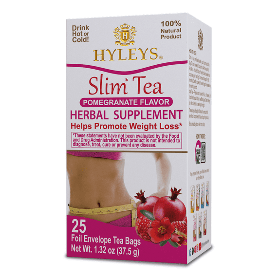 Hyleys Green Tea Bags with Senna Leaf & Pomegranate Flavor, 25 Count