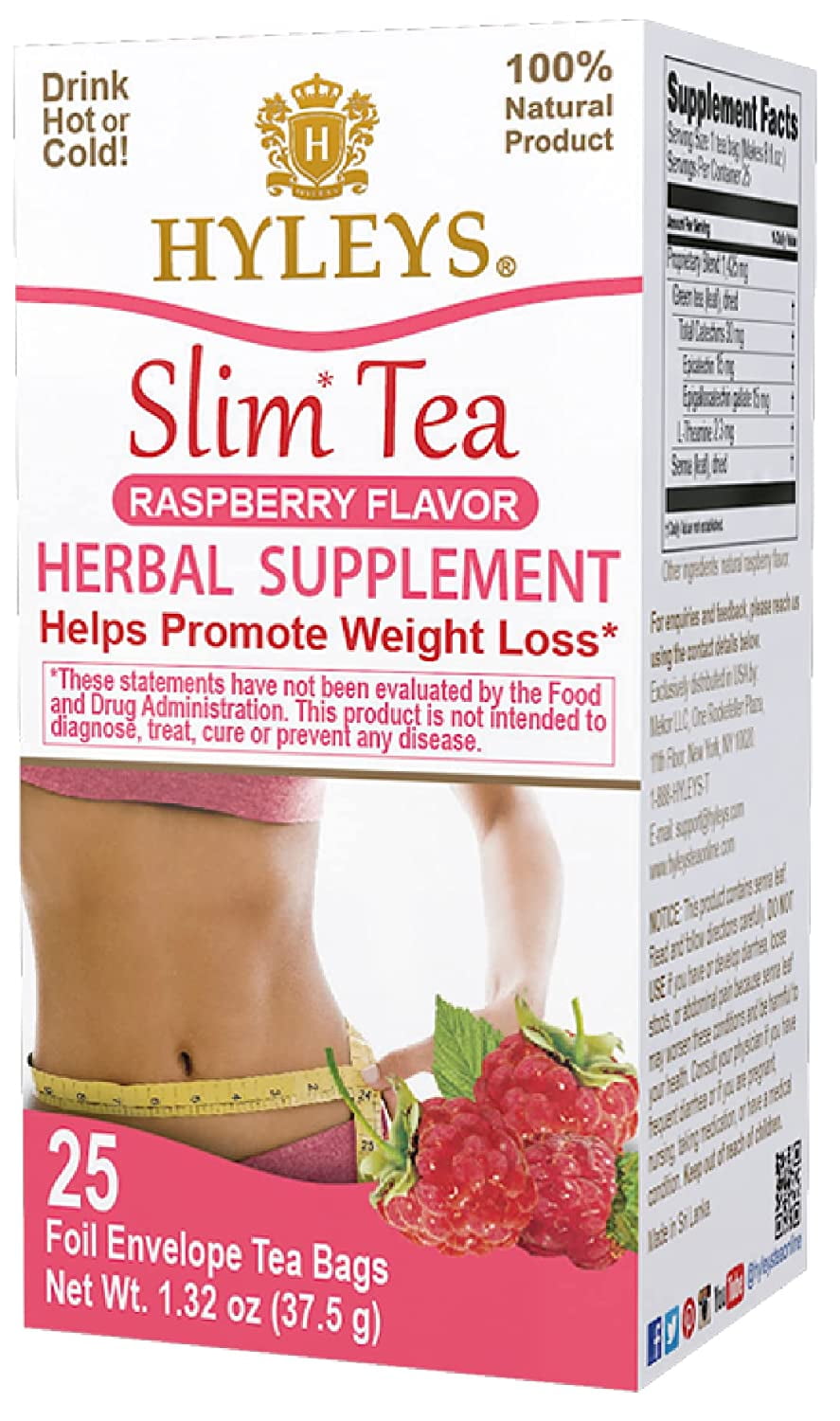 Hyleys Slim Tea Raspberry Flavor Weight Loss Cleanse Detox 150 Tea