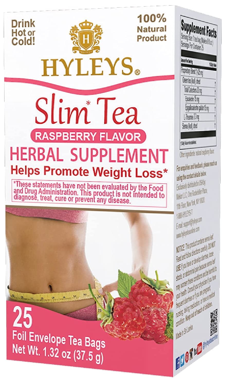 Hyleys Slim Tea Raspberry Flavor Weight Loss Cleanse Detox 300 Tea