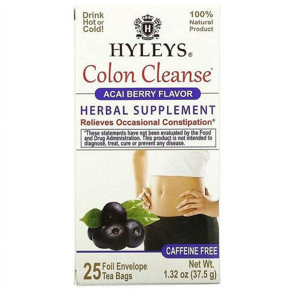 Hyleys Tea, Colon Cleanse, Acai Berry, Caffeine Free, 25 Foil Envelop Tea Bags, 0.05 oz Pack of 2