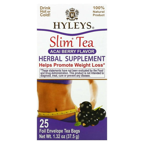 Hyleys Tea, Slim Tea, Acai Berry, 25 Foil Envelope Tea Bags, 1.32 oz Pack of 4