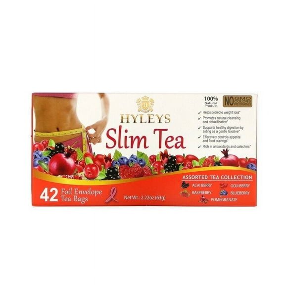 Hyleys Tea Slim Tea Assorted Tea Collections,42 Foil Envelope Tea Bags 2.22 oz Pack of 3