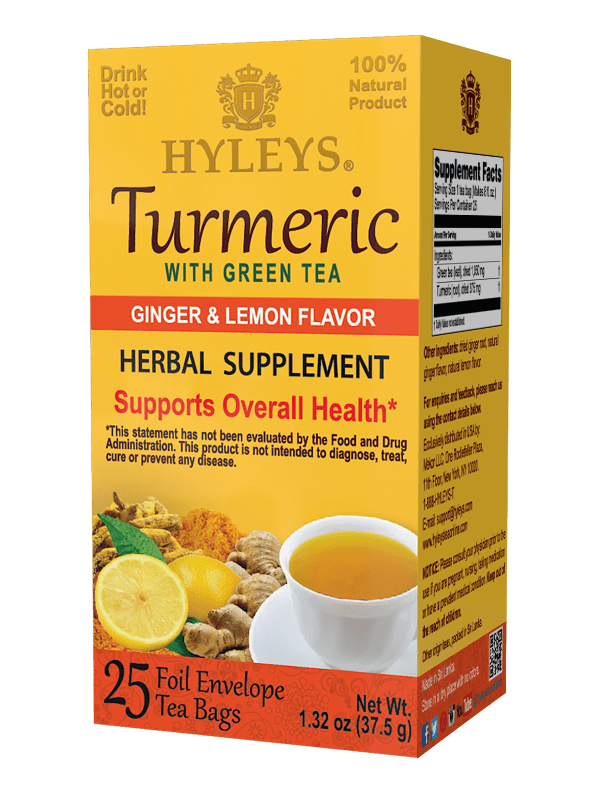 Hyleys Turmeric with Green Tea Ginger & Lemon Flavors 25 Tea Bags