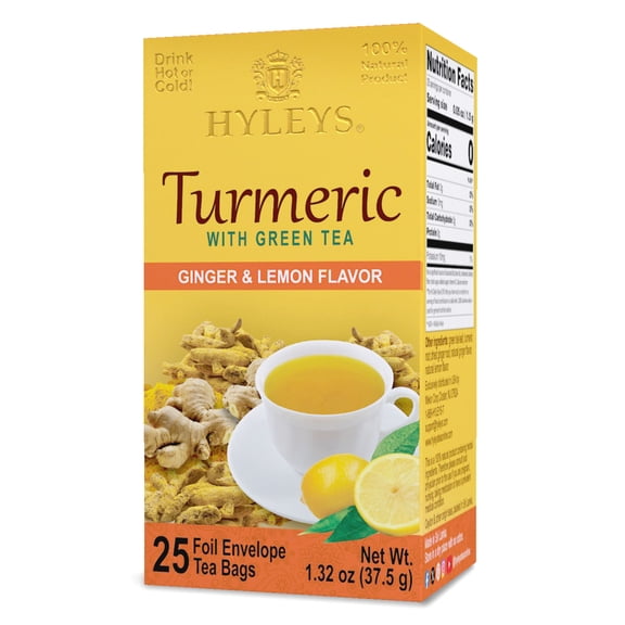 Hyleys Ayurvedic Spicy Calming Turmeric Ginger & Lemon Green Tea Bags - 25 Count