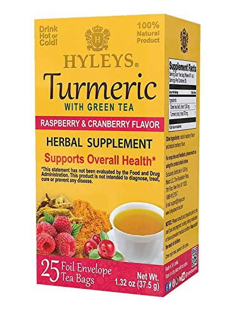 Hyleys Turmeric with Green Tea Raspberry & Cranberry Flavors 25 Tea