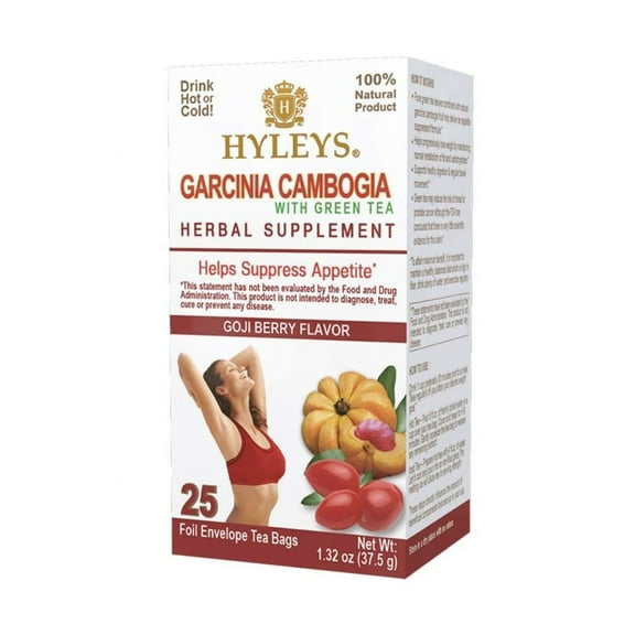 Hyleys Wellness Green Tea Garcinia Cambogia Infused Goji Berry Flavor - Weight Management Support - 25 Tea Bags