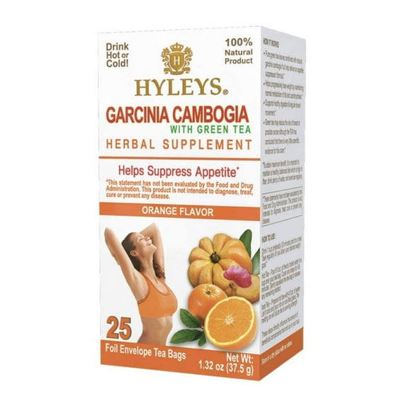 Hyleys Wellness Green Tea Garcinia Cambogia Infused Orange Flavor - Weight Management Support - 25 Tea Bags