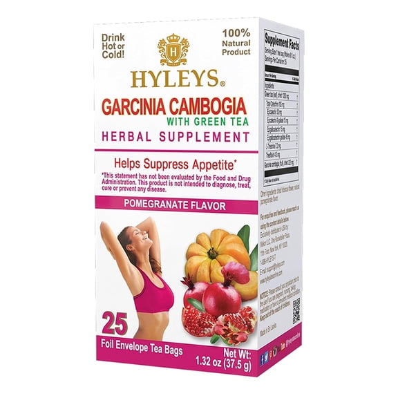 Hyleys Wellness Green Tea Garcinia Cambogia Infused Pomegranate Flavor - Weight Management Support - 25 Tea Bags