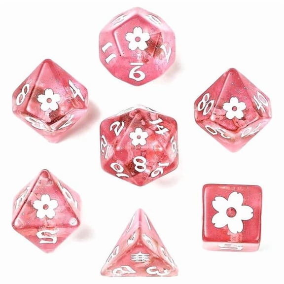 Hymgho Premium Gaming HYO0323 Wyrmforged Sakura Blossom Pink with White Ink Dice - Set of 7