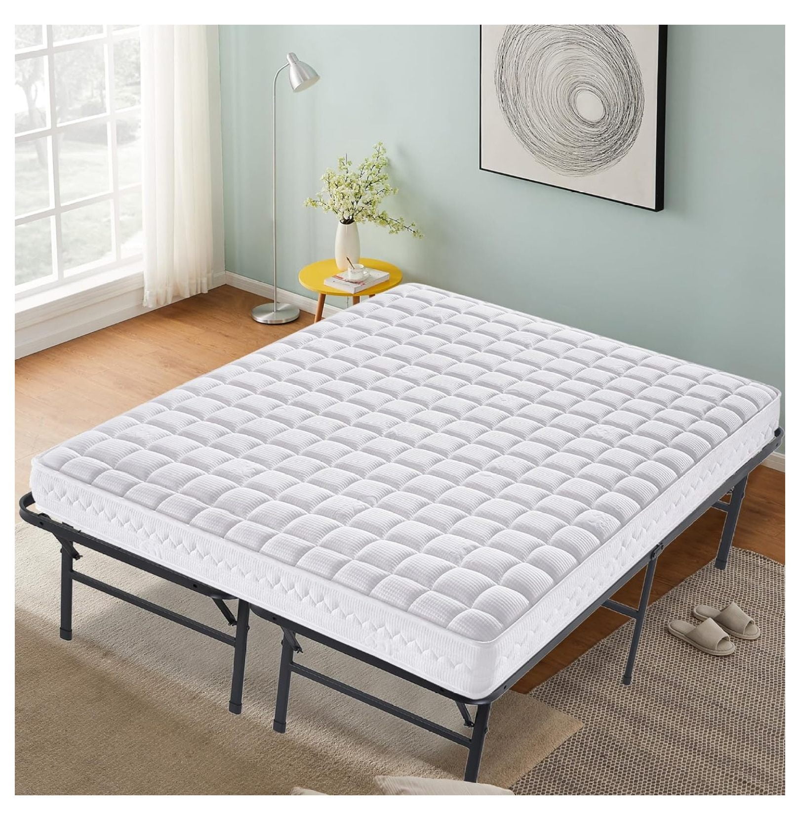 Hymkun 14 Inch Metal Bed Frame Folding Bed Frame Heavy Duty Steel Slat ...