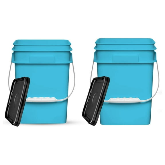 Hymkun 4 Gallon Square Food Grade Plastic Bucket with Lid, Made in USA (Pack of 2) BPA (Aqua)