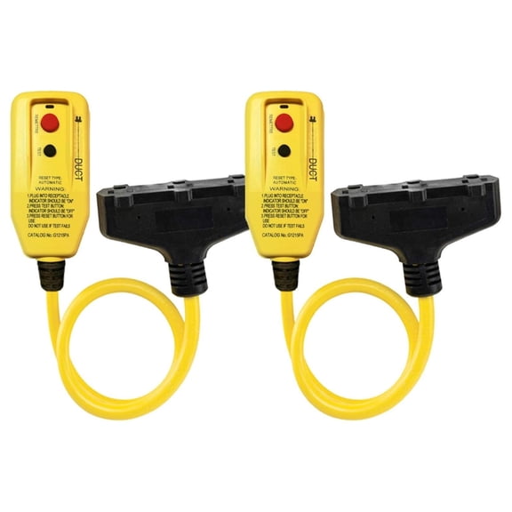 Hymkun GFCI Right Angle Adapter with 2FT Triple Tap Cord UL Outdoor Waterproof 15 Amp 12 Gauge Auto Reset GFI (2 Pack)