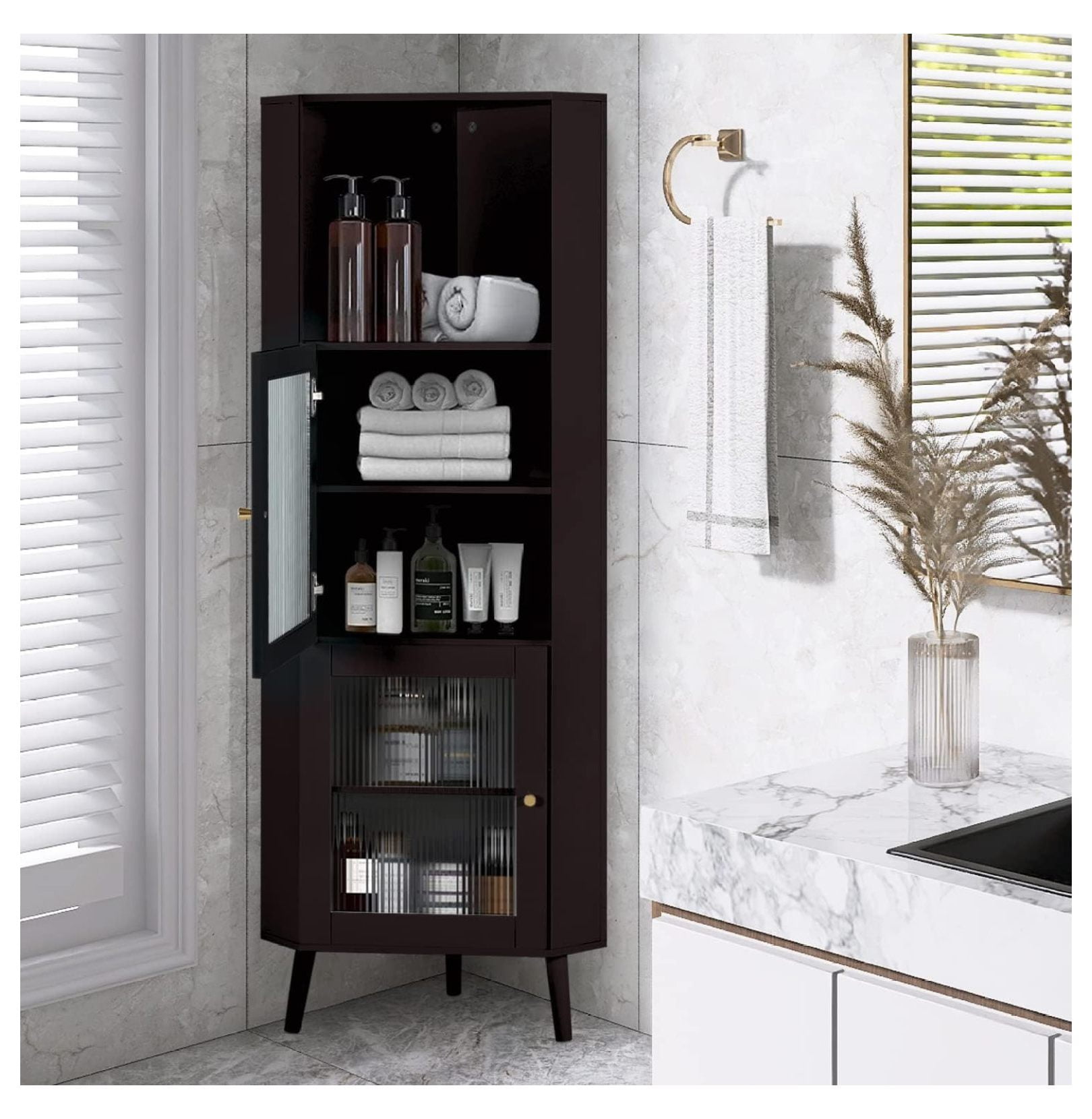 Hymkun Tall Corner Cabinet - Modern Storage Cabinet for Bathroom ...