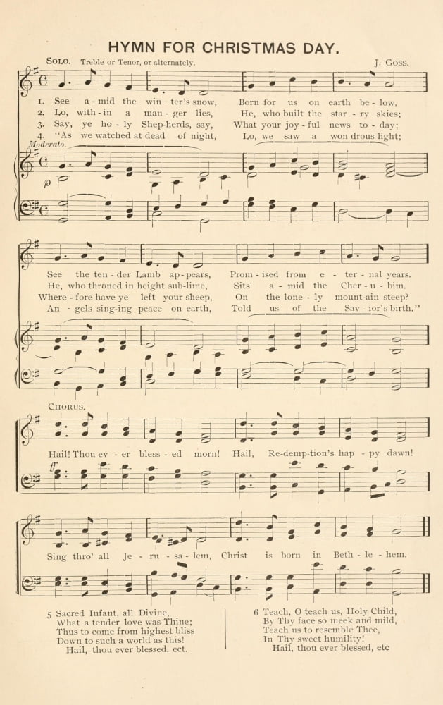 Hymn for Christmas Day J Goss Christmas Carols Ancient & Modern 1897 Canvas Art - (18 x 24)