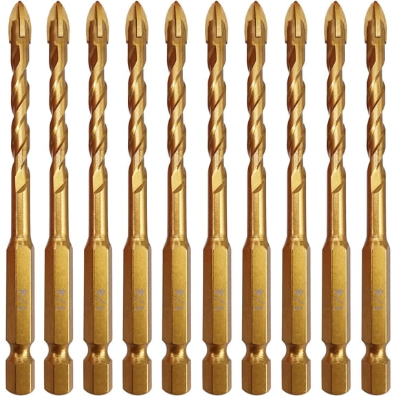 Hymnorq 1/4" Masonry Hex Shank Drill Bits 10pc Pack, Carbide Tipped Cross Spear Cutter for Glass and Tile