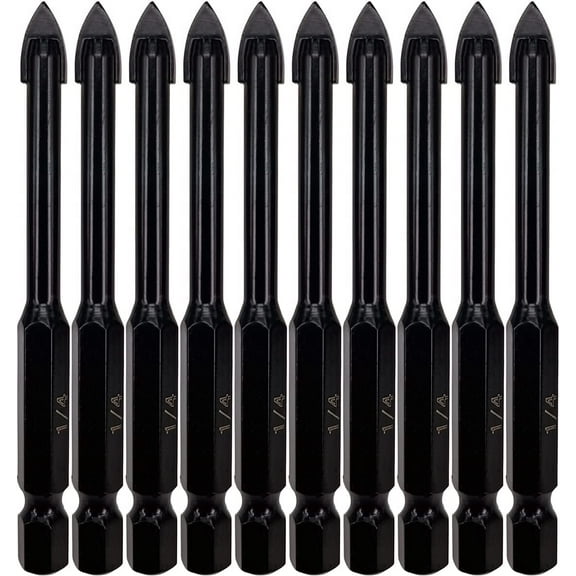 Hymnorq 1/4" Masonry Hex Shank Drill Bits 10pc Pack, Carbide Tipped Spear Cutter for Glass and Tile