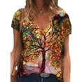 thumbnail image 1 of Hymorin 3D Print Women Color Contrast V Neck Short Sleeve T-Shirts, 1 of 2