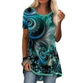 thumbnail image 1 of Hymorin Colorful Print Women Round Neck Short Sleeve Minimalist Loose Tops, 1 of 2