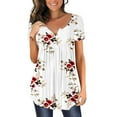 thumbnail image 1 of Hymorin Floral Print Women Pleated Buttons Loose Tunic Tops, 1 of 4