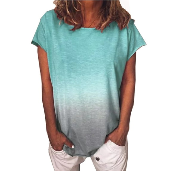 Hymorin Gradient Print Women Color Contratst Essential Tunic Tops