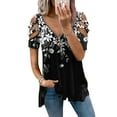 thumbnail image 1 of Hymorin Hollow Out Women Zipper V Neck Cold Soulder Short Sleeve Blouses, 1 of 2