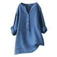 thumbnail image 1 of Hymorin Plus Size Buttons Down Women Solid Color V Neck Long Sleeve Loose Tops, 1 of 2