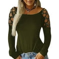 thumbnail image 1 of Hymorin Plus Size Cold Shoulder Women Hollow Jewish Drilling Round Neck Long Sleeve T-Shirts, 1 of 3