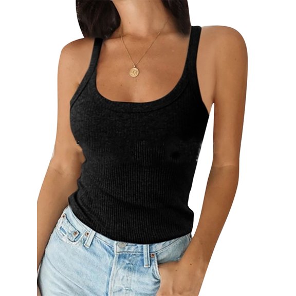 Hymorin Racerback Ribbed Vest Women Solid Color Sleeveless Basic Tops
