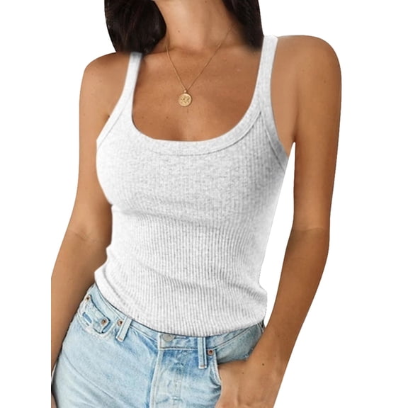Hymorin Racerback Ribbed Vest Women Solid Color Sleeveless Basic Tops