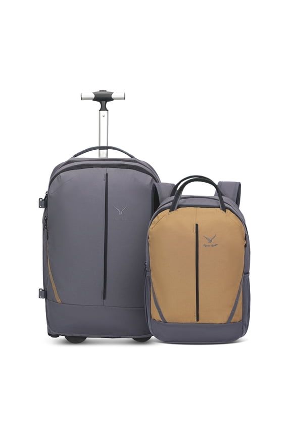 2 in 1 Rolling Backpack with Detachable Daypack Unisex Carry On Luggage Set, Stone Grey Yellow