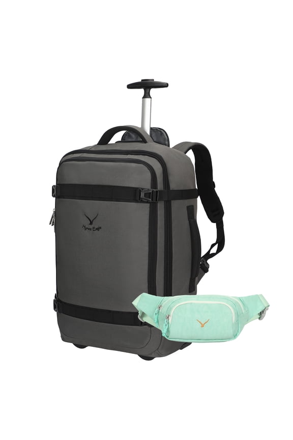 22" Convertible Wheeled Backpack with Fanny Pack, Grey Mint Green