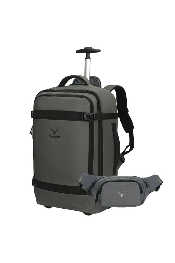 22" Convertible Wheeled Backpack with Fanny Pack, Grey