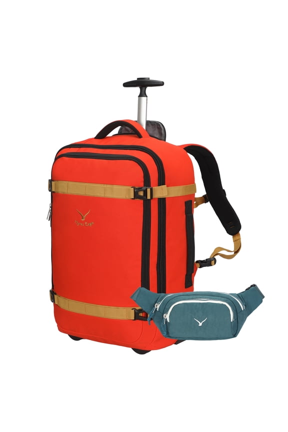 22" Hybrid Carry-On Luggage with Multi-Way Fanny Pack, Orange Dark Green