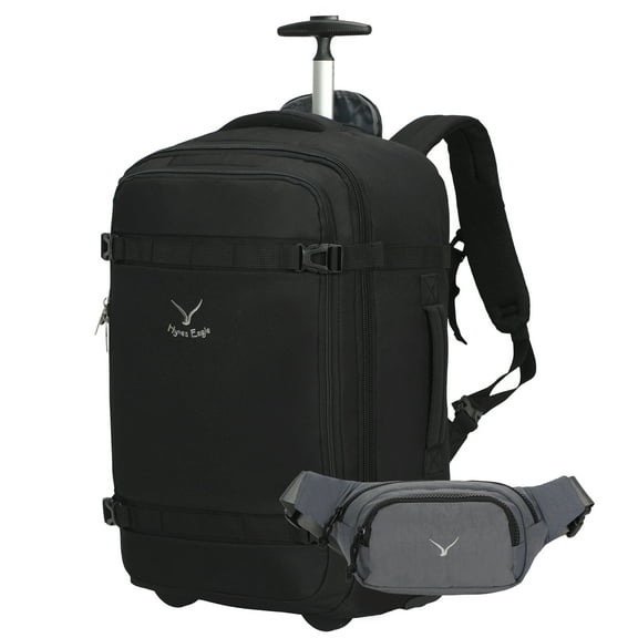 Hynes Eagle 22" Softside Rolling Backpack with Convertible Waist Bag, Black Grey