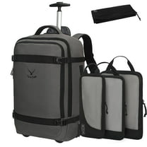 Hynes Eagle 22-inch Rolling Backpack Convertible Carry On Luggage with 4-Piece Packing Cubes, Grey & Black