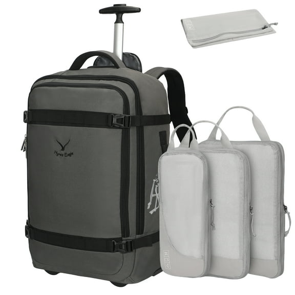 Hynes Eagle 22-inch Rolling Backpack Convertible Carry On Luggage with 4-Piece Packing Cubes, Grey
