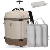 Hynes Eagle 22-inch Rolling Backpack Convertible Carry On Luggage with 4-Piece Packing Cubes, Khaki & Grey
