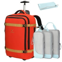 Hynes Eagle 22-inch Rolling Backpack Convertible Carry On Luggage with 4-Piece Packing Cubes, Orange Red & Blue
