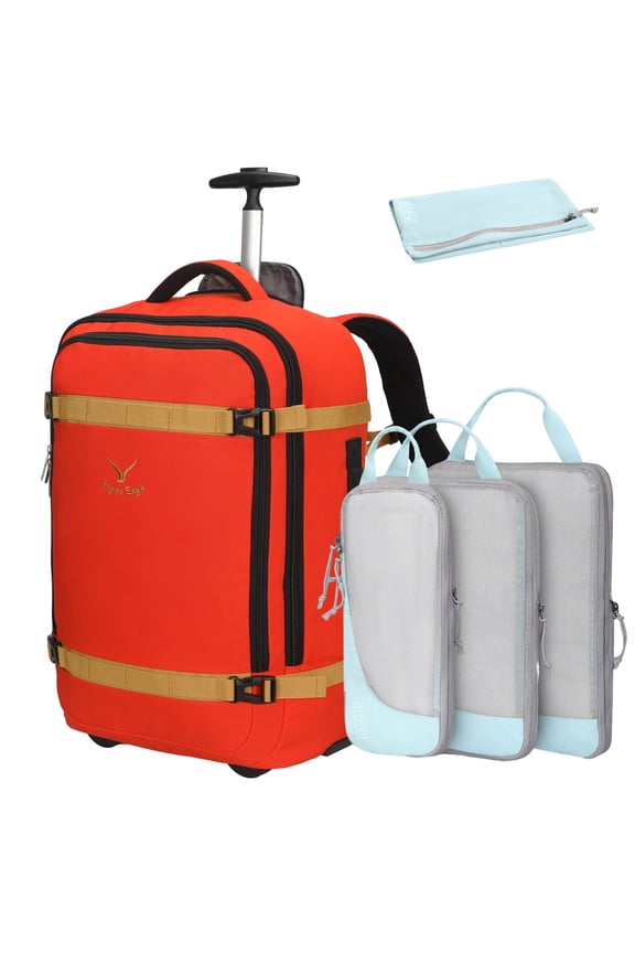 22-inch Rolling Backpack Convertible Carry On Luggage with 4-Piece Packing Cubes, Orange Red & Blue