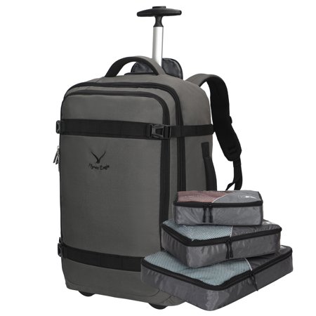 Hynes Eagle 22-Inch Adult 4-Piece Solid Print Hybrid Rolling Luggage with 3 Packing Cubes, Gray