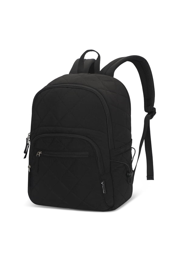 Unisex Puffer Quilted Laptop Backpack, 20L Lightweight Daypack, Fits 16-Inch Laptop, Airline-Approided Personal Item Bag, Black