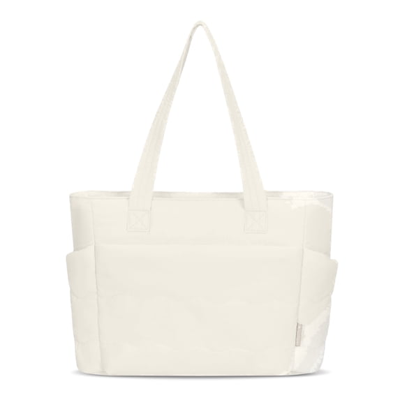 Hynes Eagle Everyday Zip Tote Bag for Women, Lightweight Nylon Shoulder Handbag for Work, Travel, Gym, Ivory