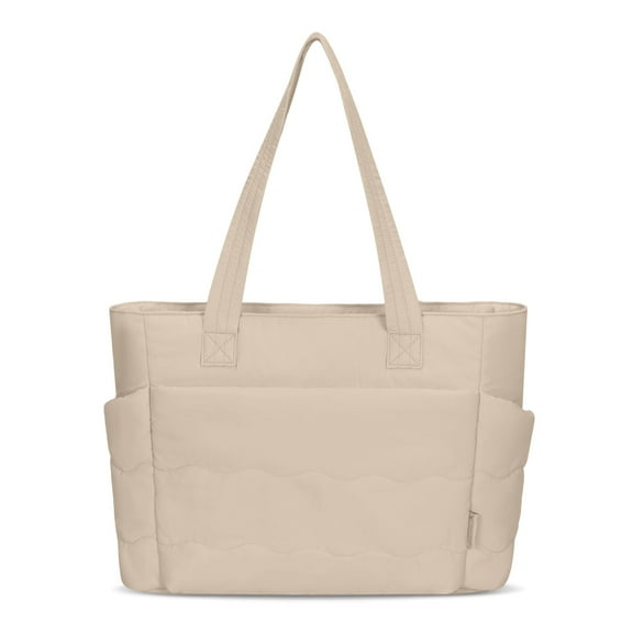 Hynes Eagle Unisex Quilted Puffer Tote Bag with 15.6 Inch Laptop Sleeve, Lightweight Nylon Shoulder Bag for Work Travel Gym, Khaki